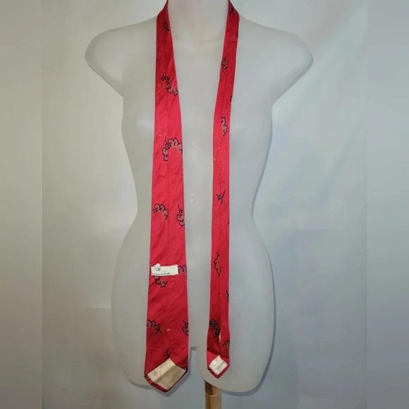 Vintage Oscar de la Renta Tie 100% silk Red - Picture 4 of 8